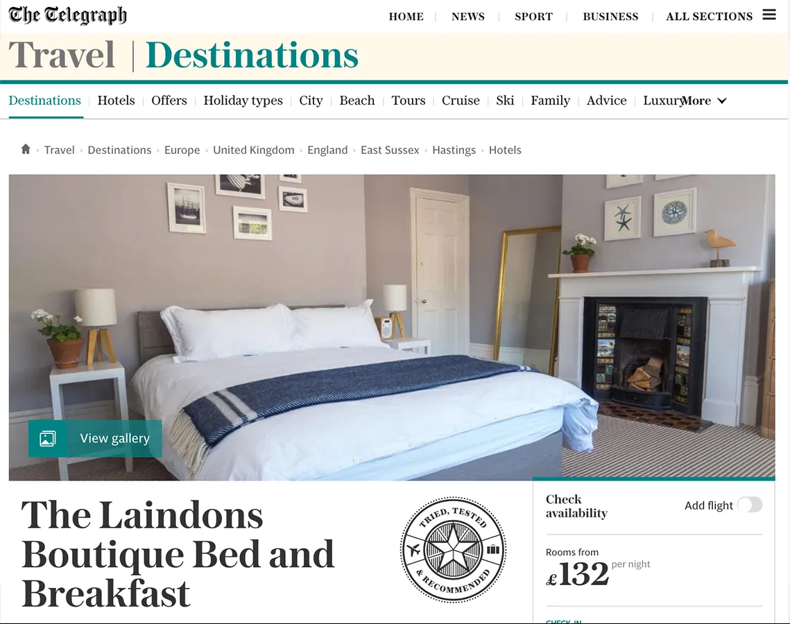 Telegraph - Travel Destinations - May 2019 - Boutique guesthouse Hastings